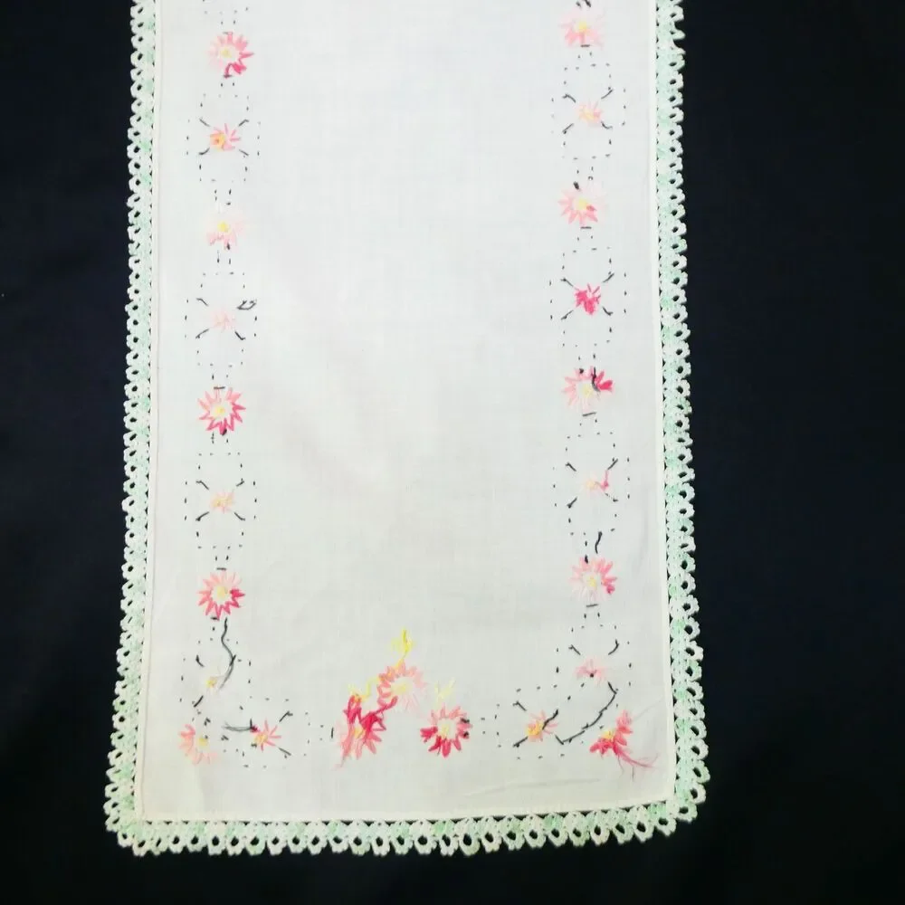 Set‎ of 4 Vintage Embroidered Linens Table Dresser Oval Rectangle Crochet Edge
